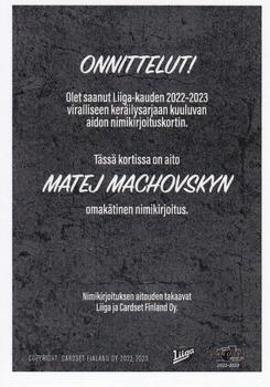 2022-23 Cardset Finland - Signature #NNO Matej Machovsky Back