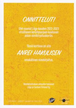 2022-23 Cardset Finland - Signature #NNO Anrei Hakulinen Back