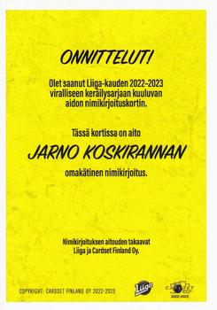 2022-23 Cardset Finland - Signature Limited Edition #NNO Jarno Koskiranta Back