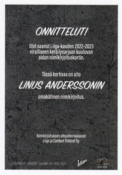 2022-23 Cardset Finland - Signature Limited Edition #NNO Linus Andersson Back
