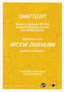 2022-23 Cardset Finland - Signature Limited Edition #NNO Artem Zagidulin Back