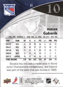2010-11 SP Game Used #65 Marian Gaborik  Back