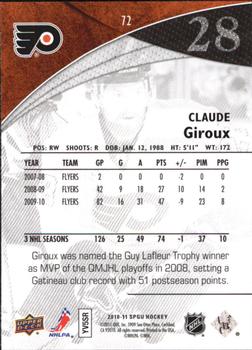 2010-11 SP Game Used #72 Claude Giroux  Back