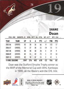 2010-11 SP Game Used #74 Shane Doan  Back