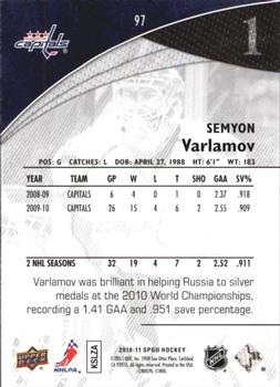 2010-11 SP Game Used #97 Semyon Varlamov  Back