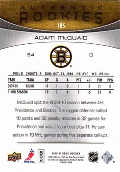 2010-11 SP Game Used #105 Adam McQuaid  Back