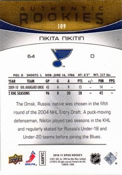 2010-11 SP Game Used #109 Nikita Nikitin  Back
