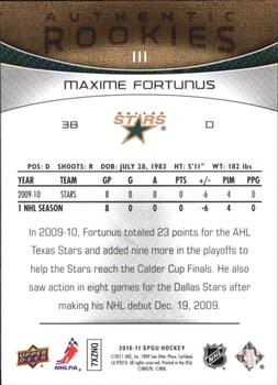 2010-11 SP Game Used #111 Maxime Fortunus  Back
