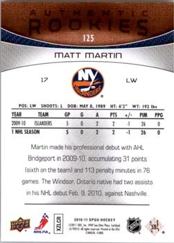 2010-11 SP Game Used #125 Matt Martin  Back