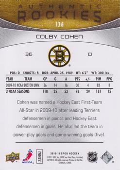 2010-11 SP Game Used #136 Colby Cohen  Back