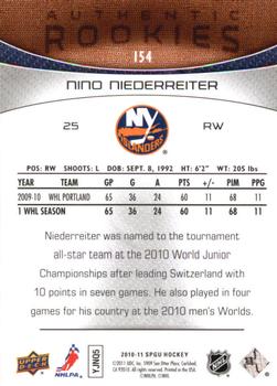 2010-11 SP Game Used #154 Nino Niederreiter  Back