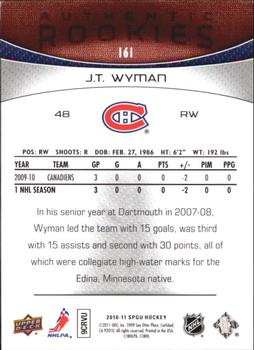 2010-11 SP Game Used #161 J.T. Wyman  Back