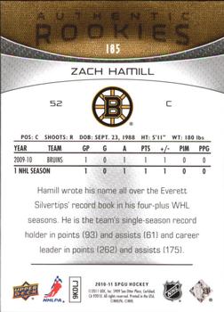 2010-11 SP Game Used #185 Zach Hamill  Back