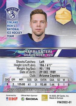 2022 BY Cards IIHF World Championship #FIN/2022-01 Harri Sateri Back