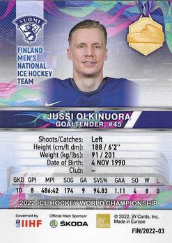 2022 BY Cards IIHF World Championship #FIN/2022-03 Jussi Olkinuora Back
