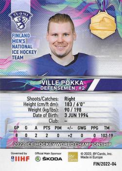2022 BY Cards IIHF World Championship #FIN/2022-04 Ville Pokka Back
