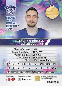 2022 BY Cards IIHF World Championship #FIN/2022-05 Niklas Friman Back