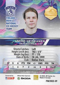 2022 BY Cards IIHF World Championship #FIN/2022-09 Miro Heiskanen Back