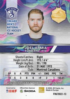 2022 BY Cards IIHF World Championship #FIN/2022-13 Joel Armia Back