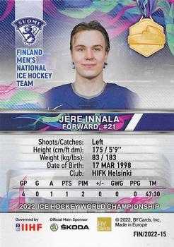 2022 BY Cards IIHF World Championship #FIN/2022-15 Jere Innala Back