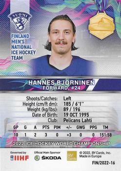 2022 BY Cards IIHF World Championship #FIN/2022-16 Hannes Bjorninen Back