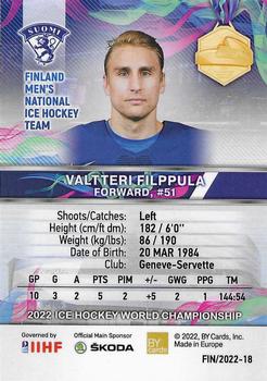 2022 BY Cards IIHF World Championship #FIN/2022-18 Valtteri Filppula Back