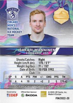 2022 BY Cards IIHF World Championship #FIN/2022-20 Sakari Manninen Back