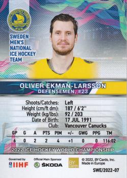 2022 BY Cards IIHF World Championship #SWE/2022-07 Oliver Ekman-Larsson Back