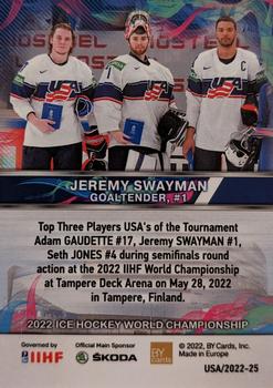 2022 BY Cards IIHF World Championship #USA/2022-25 Jeremy Swayman Back
