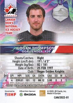 2022 BY Cards IIHF World Championship #CAN/2022-01 Logan Thompson Back
