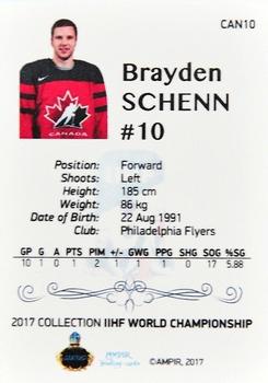 2016-17 AMPIR IIHF World Championship #CAN10 Brayden Schenn Back
