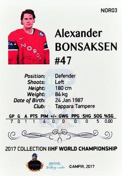 2016-17 AMPIR IIHF World Championship #NOR03 Alexander Bonsaksen Back