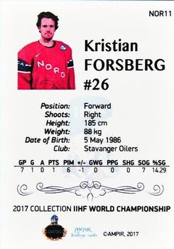 2016-17 AMPIR IIHF World Championship #NOR11 Kristian Forsberg Back