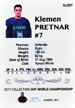 2016-17 AMPIR IIHF World Championship #SLO07 Klemen Pretnar Back