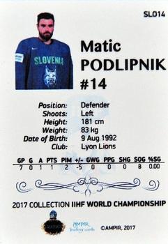 2016-17 AMPIR IIHF World Championship #SLO14 Matic Podlipnik Back