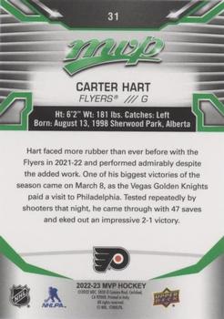 2022-23 Upper Deck MVP - Green Script #31 Carter Hart Back