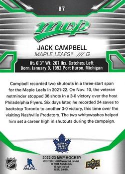 2022-23 Upper Deck MVP - Green Script #87 Jack Campbell Back