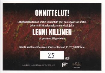 2022-23 Cardset Finland - Patch Series 1 Exchange #PATCH6 Lenni Killinen Back