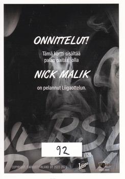 2022-23 Cardset Finland - Game Worn Jersey Series 1 Exchange #GWJ5 Nick Malik Back