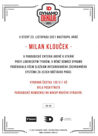 2021 Legendary Cards Dynamo děkuje - Expo 2022 #DD-02 Milan Kloucek Back