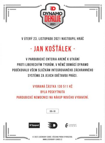 2021 Legendary Cards Dynamo děkuje - Expo 2022 #DD-10 Jan Kostalek Back