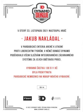 2021 Legendary Cards Dynamo děkuje - Expo 2022 #DD-14 Jakub Nakladal Back