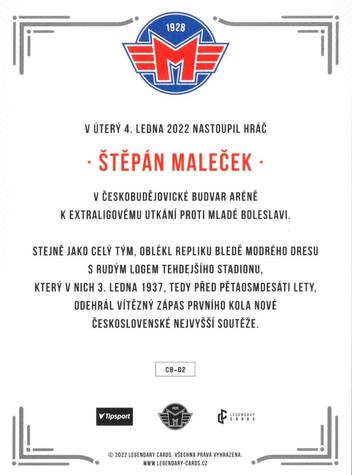 2021 Legendary Cards Madeta Motor České Budějovice - Expo 2022 #CB-02 Stepan Malecek Back