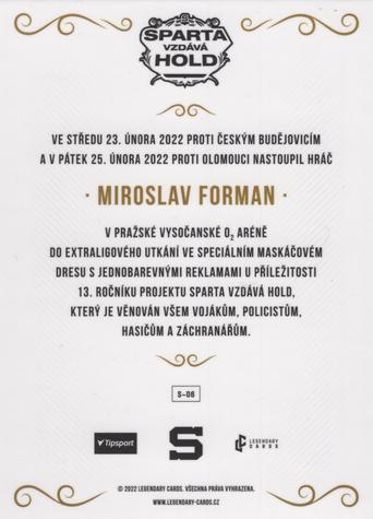 2021 Legendary Cards Sparta vzdává hold - Expo 2022 #S-06 Miroslav Forman Back