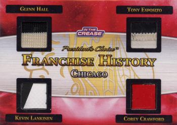 2022 President's Choice In The Crease - Franchise History #FH-7 Glenn Hall / Tony Esposito / Corey Crawford / Kevin Lankinen Front