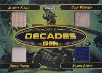 2022 President's Choice In The Crease - Decades #D-4 Jacques Plante / Gump Worsley / Johnny Bower / Bernie Parent Front