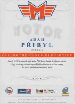 2014-15 CEZ Motor Ceske Budejovice #CB-19 Adam Pribyl Back