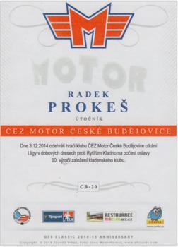 2014-15 CEZ Motor Ceske Budejovice #CB-20 Radek Prokes Back