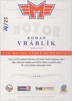 2014-15 CEZ Motor Ceske Budejovice - Canvas #CB-04 Roman Vrablik Back