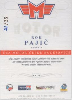 2014-15 CEZ Motor Ceske Budejovice - Canvas #CB-11 Rok Pajic Back